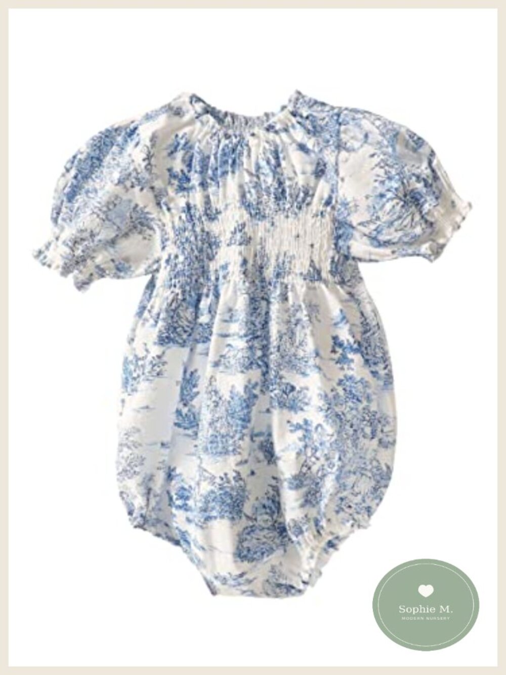 Linen Cotton Baby Onesie Dress Floral Puff Sleeve Snap Closure 12-24 Months